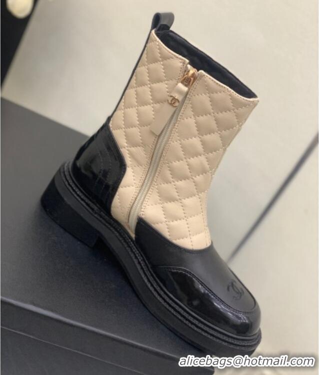 Good Looking Chanel Quilted and Lambskin Ankle Boots with Slide Zip Beige 103102