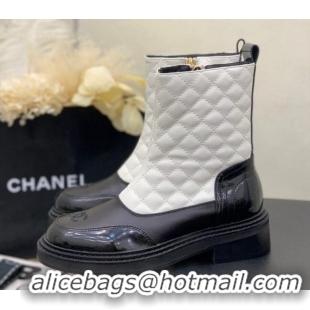 Best Grade Chanel Quilted and Lambskin Ankle Boots with Slide Zip White 103103