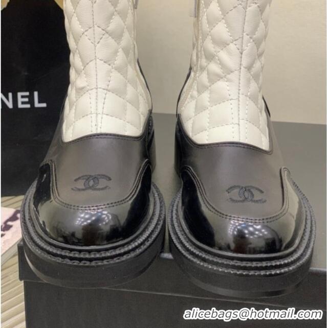 Best Grade Chanel Quilted and Lambskin Ankle Boots with Slide Zip White 103103