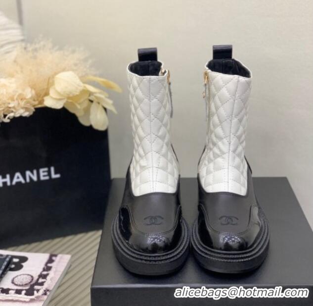 Best Grade Chanel Quilted and Lambskin Ankle Boots with Slide Zip White 103103