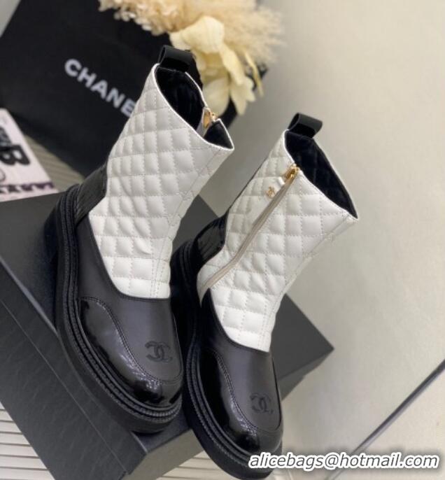 Best Grade Chanel Quilted and Lambskin Ankle Boots with Slide Zip White 103103