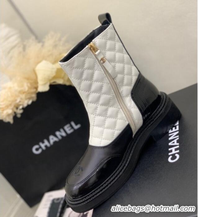 Best Grade Chanel Quilted and Lambskin Ankle Boots with Slide Zip White 103103