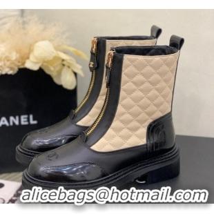 Unique Style Chanel Quilted and Lambskin Ankle Boots with Front Zip Beige 1103104