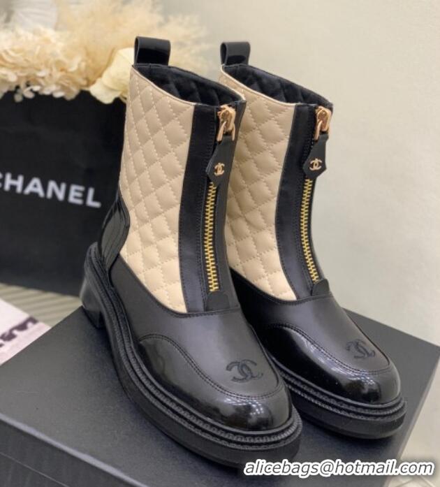 Unique Style Chanel Quilted and Lambskin Ankle Boots with Front Zip Beige 1103104