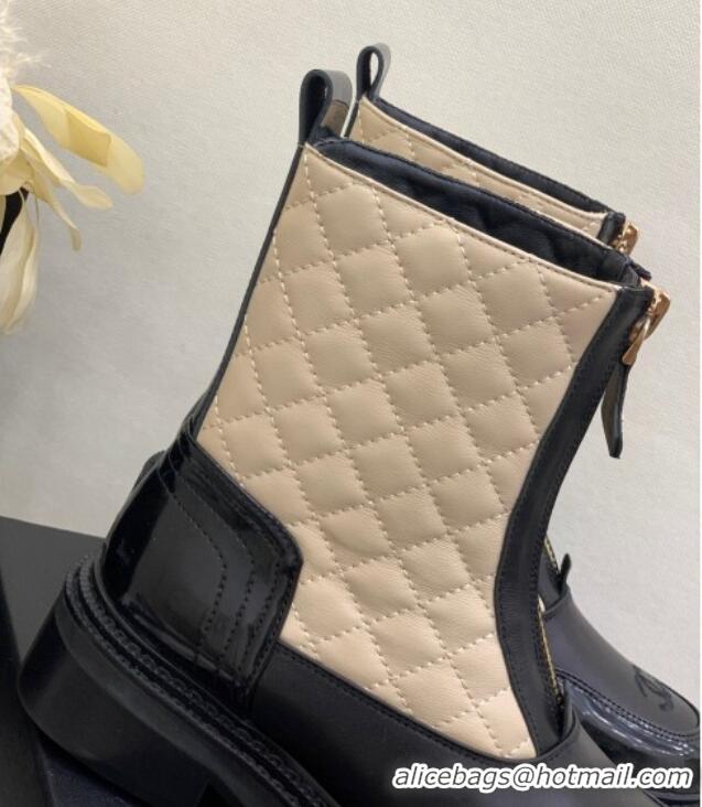 Unique Style Chanel Quilted and Lambskin Ankle Boots with Front Zip Beige 1103104