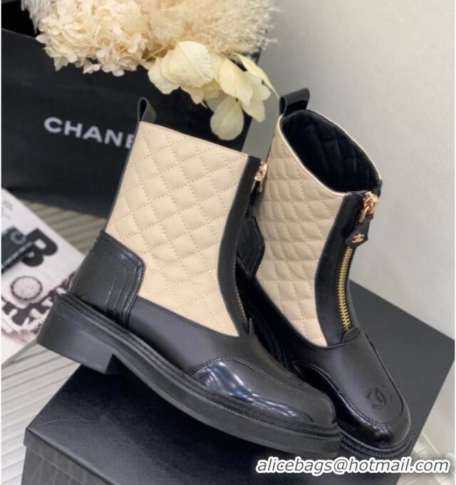 Unique Style Chanel Quilted and Lambskin Ankle Boots with Front Zip Beige 1103104