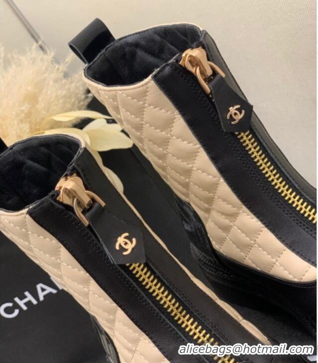 Unique Style Chanel Quilted and Lambskin Ankle Boots with Front Zip Beige 1103104