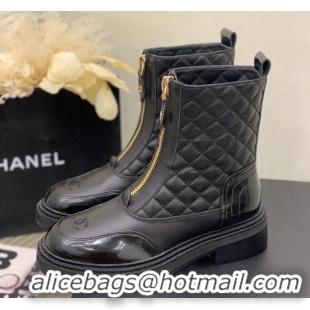 Lowest Price Chanel Quilted and Lambskin Ankle Boots with Front Zip Black 103105