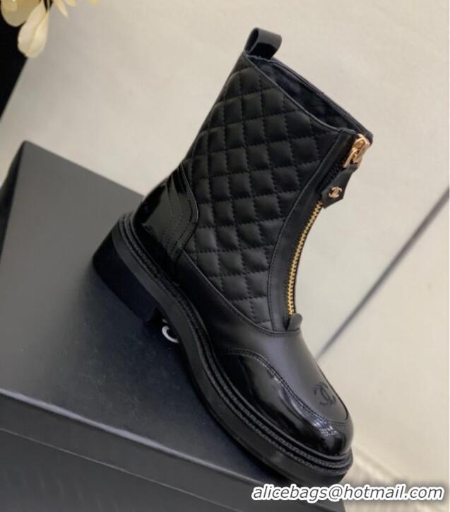 Lowest Price Chanel Quilted and Lambskin Ankle Boots with Front Zip Black 103105