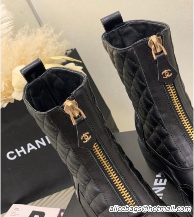 Lowest Price Chanel Quilted and Lambskin Ankle Boots with Front Zip Black 103105