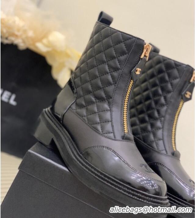 Lowest Price Chanel Quilted and Lambskin Ankle Boots with Front Zip Black 103105