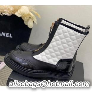 Classic Chanel Quilted and Lambskin Ankle Boots with Front Zip White 1103106