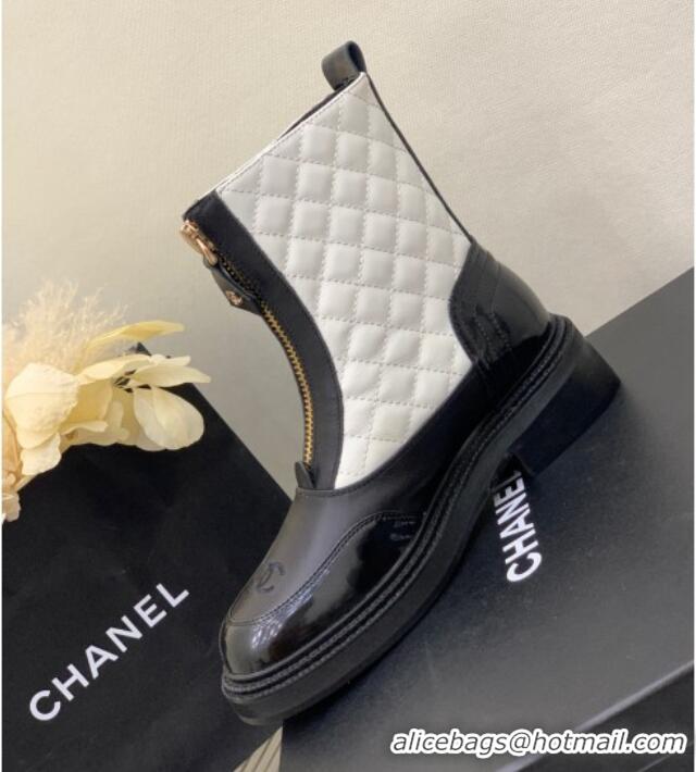 Classic Chanel Quilted and Lambskin Ankle Boots with Front Zip White 1103106