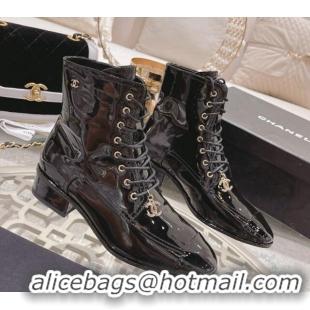 Good Product Chanel Patent Leather Ankle Boots 3cm Black 1103107