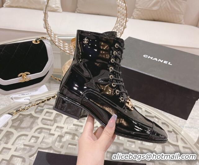 Good Product Chanel Patent Leather Ankle Boots 3cm Black 1103107