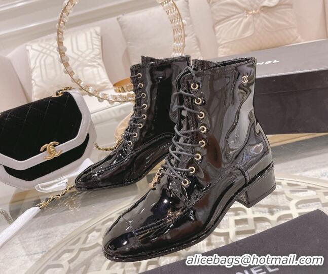 Good Product Chanel Patent Leather Ankle Boots 3cm Black 1103107