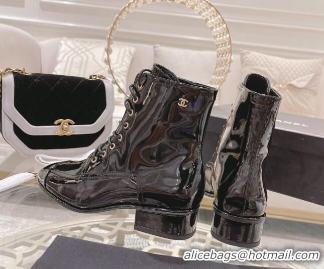 Good Product Chanel Patent Leather Ankle Boots 3cm Black 1103107