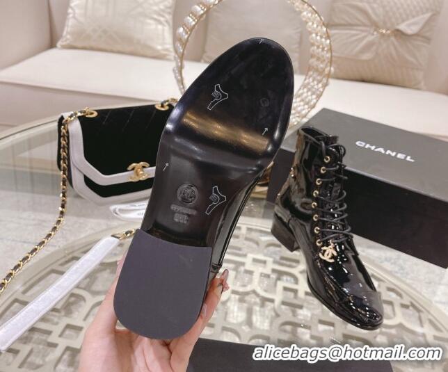 Good Product Chanel Patent Leather Ankle Boots 3cm Black 1103107