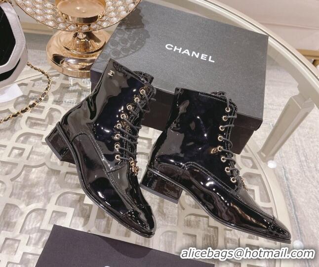 Good Product Chanel Patent Leather Ankle Boots 3cm Black 1103107