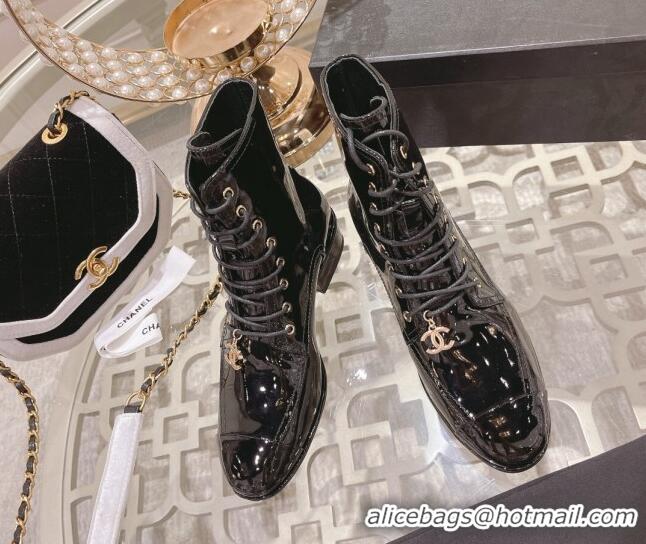 Good Product Chanel Patent Leather Ankle Boots 3cm Black 1103107