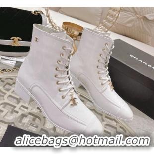 Perfect Chanel Patent Leather Ankle Boots 3cm White 103108