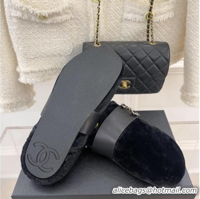 Cheap Price Chanel Shearling Flat Mules with Maxi CC Black 103109