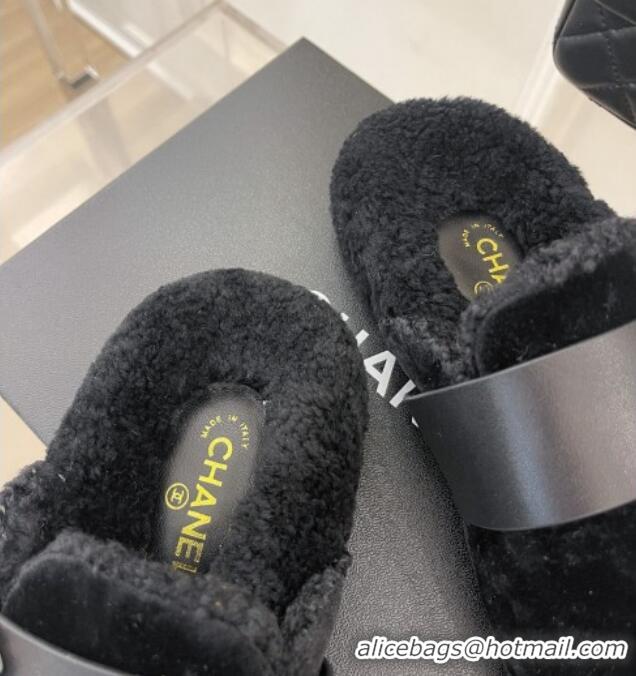 Cheap Price Chanel Shearling Flat Mules with Maxi CC Black 103109