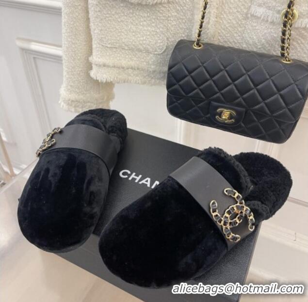 Cheap Price Chanel Shearling Flat Mules with Maxi CC Black 103109