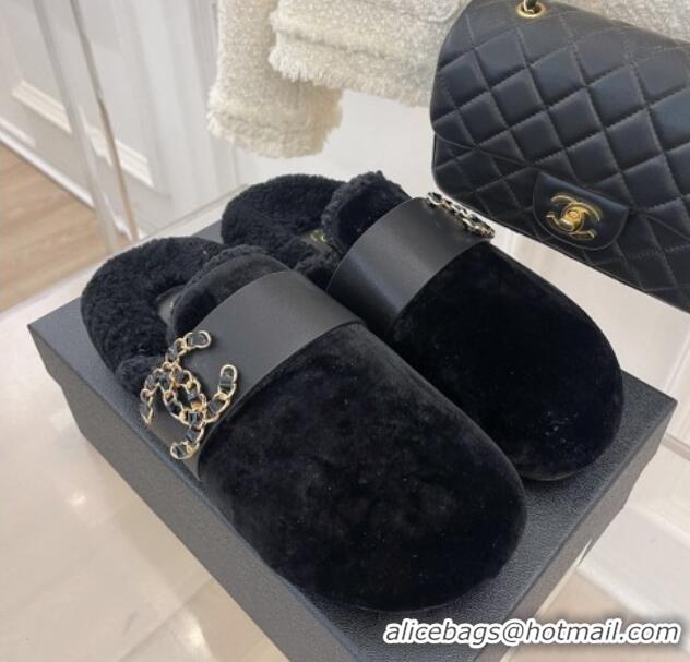 Cheap Price Chanel Shearling Flat Mules with Maxi CC Black 103109