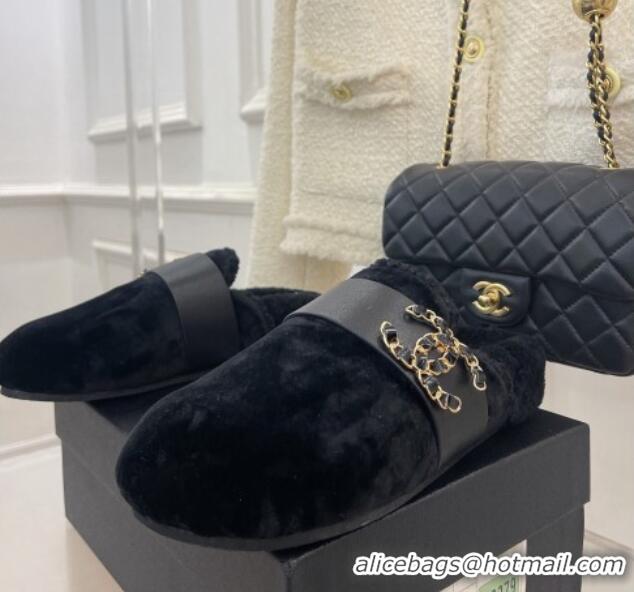 Cheap Price Chanel Shearling Flat Mules with Maxi CC Black 103109