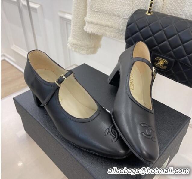 Trendy Design Chanel Lambskin Mary Janes Pumps Black 1103111