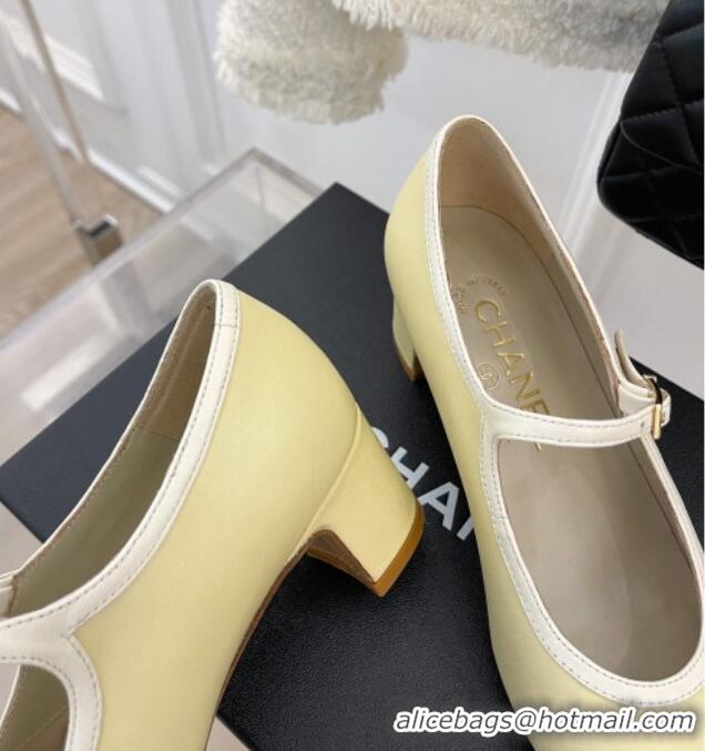 Low Price Chanel Lambskin Mary Janes Pumps Yellow 103112