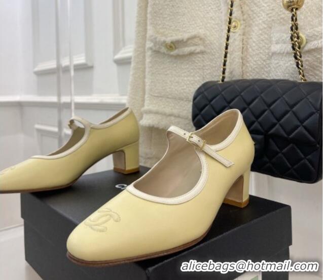 Low Price Chanel Lambskin Mary Janes Pumps Yellow 103112