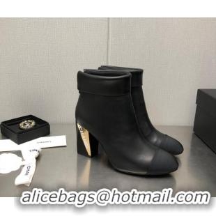 Luxury Discount Chanel Lambskin Ankle Boots with Metal Heel Black 103115