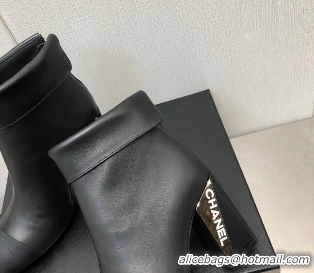 Luxury Discount Chanel Lambskin Ankle Boots with Metal Heel Black 103115