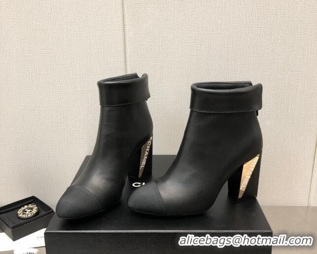 Luxury Discount Chanel Lambskin Ankle Boots with Metal Heel Black 103115