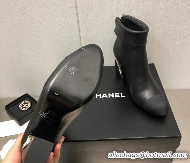 Luxury Discount Chanel Lambskin Ankle Boots with Metal Heel Black 103115