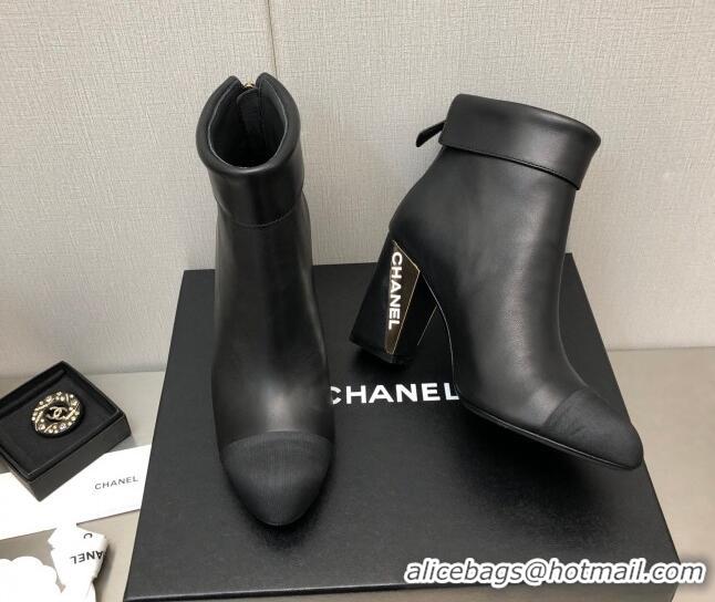 Luxury Discount Chanel Lambskin Ankle Boots with Metal Heel Black 103115