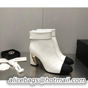 Luxury Chanel Lambskin Ankle Boots with Metal Heel White 1103116