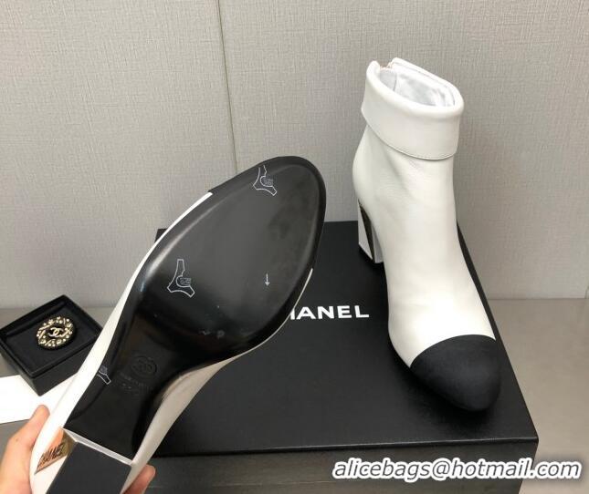 Luxury Chanel Lambskin Ankle Boots with Metal Heel White 1103116