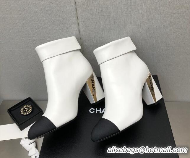 Luxury Chanel Lambskin Ankle Boots with Metal Heel White 1103116