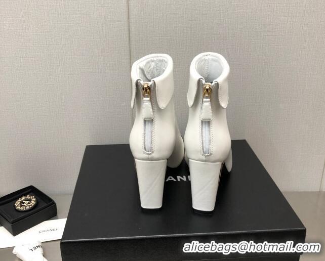 Luxury Chanel Lambskin Ankle Boots with Metal Heel White 1103116