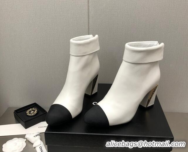 Luxury Chanel Lambskin Ankle Boots with Metal Heel White 1103116