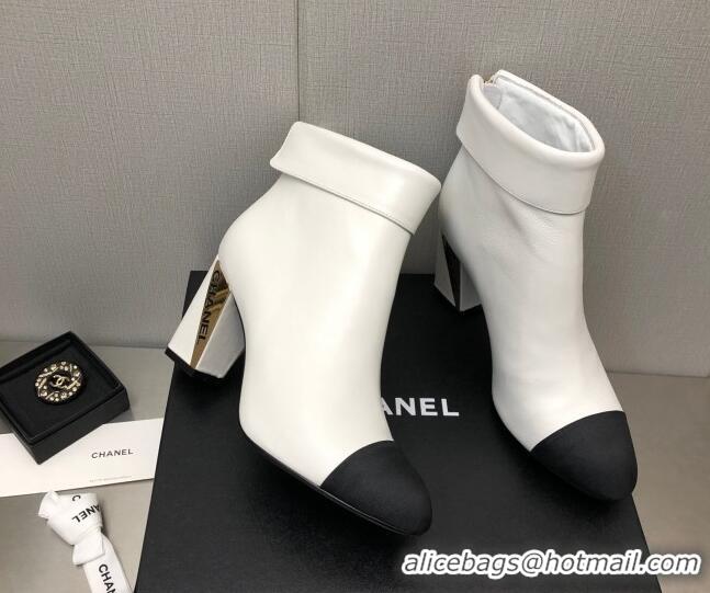 Luxury Chanel Lambskin Ankle Boots with Metal Heel White 1103116