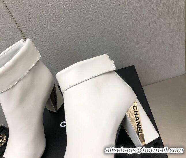 Luxury Chanel Lambskin Ankle Boots with Metal Heel White 1103116