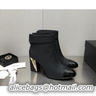 Durable Chanel Grosgrain Fabric Ankle Boots with Metal Heel Black 103117