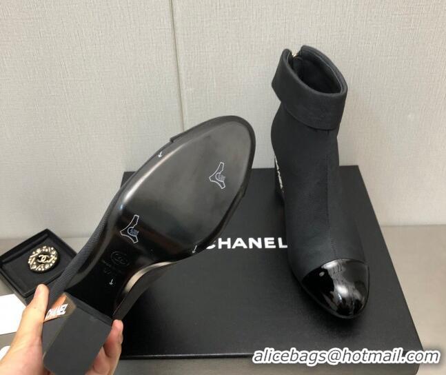 Durable Chanel Grosgrain Fabric Ankle Boots with Metal Heel Black 103117