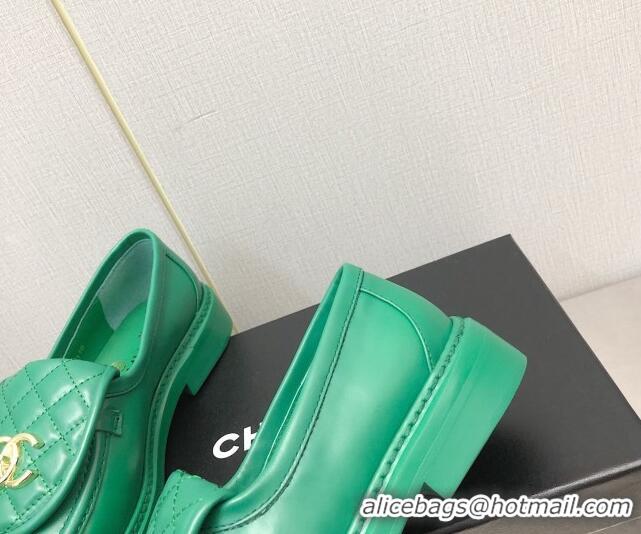 Discount Chanel Lambskin Loafers with CC Foldover Green 103118