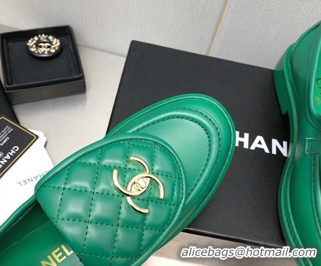 Discount Chanel Lambskin Loafers with CC Foldover Green 103118