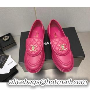 Well Crafted Chanel Lambskin Loafers with CC Foldover Dark Pink 103119